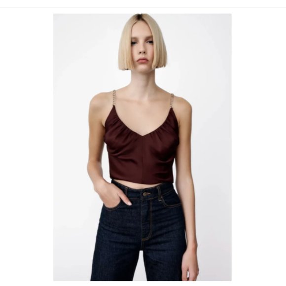 Zara | Tops | Nwt Zara Burgundy Chain Strap Top M | Poshmark